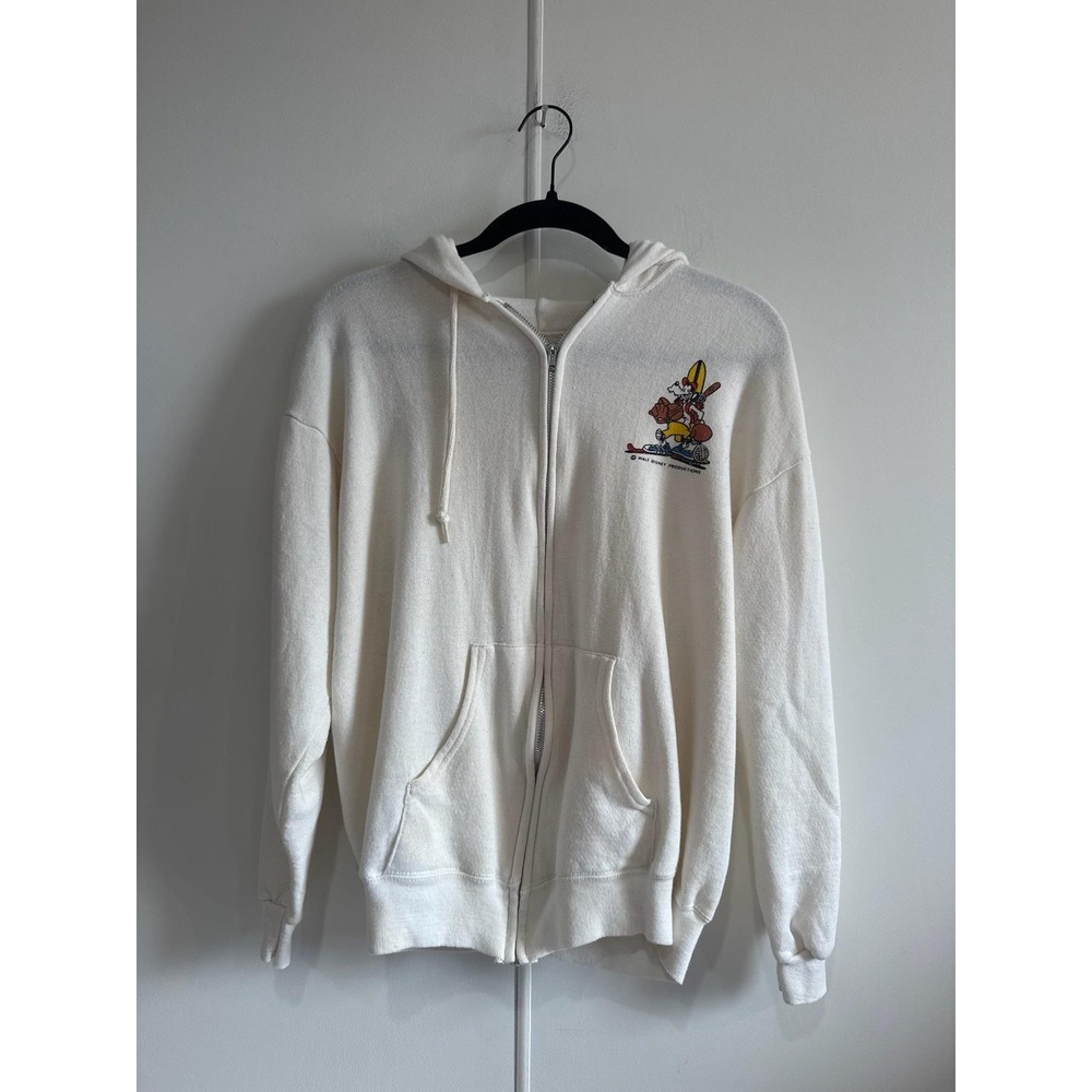Vintage Disney Goofy Mens Large White Full Zip Fleece Graphic Sweatshirt 70s